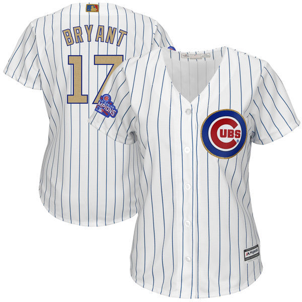 Womens 2017 MLB Chicago Cubs #17 Bryant CUBS White Gold Program Jersey->women mlb jersey->Women Jersey